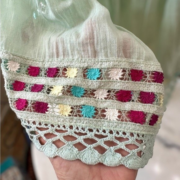 Free People Mint Off-Shoulder Blouse with Multicolor Trim - Picture 6 of 7